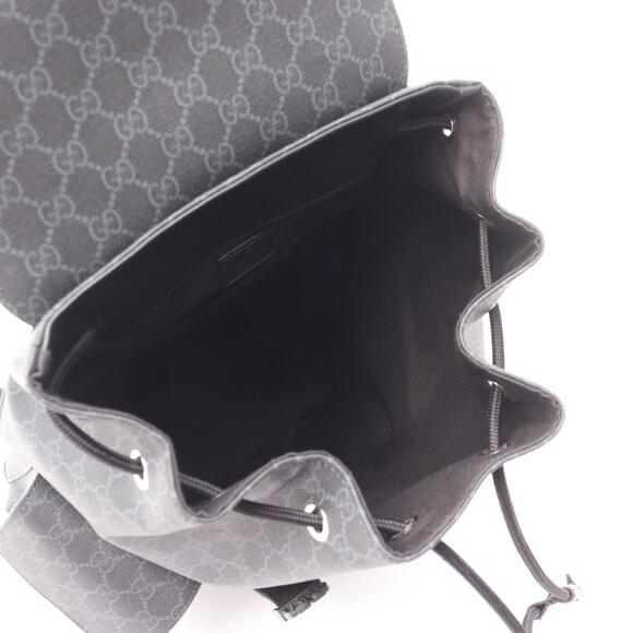 Gucci GG Black Backpack Canvas Leather Gray - Picture 2 of 3